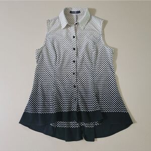 Signature Collection Black and White Polka Dot Sleeveless Button-down Swing Top